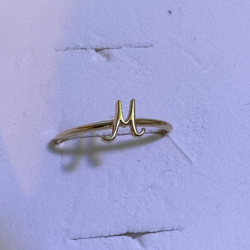 Mejuri Cursive Letter M Ring 14 KT Solid Gold Ring Sz 10